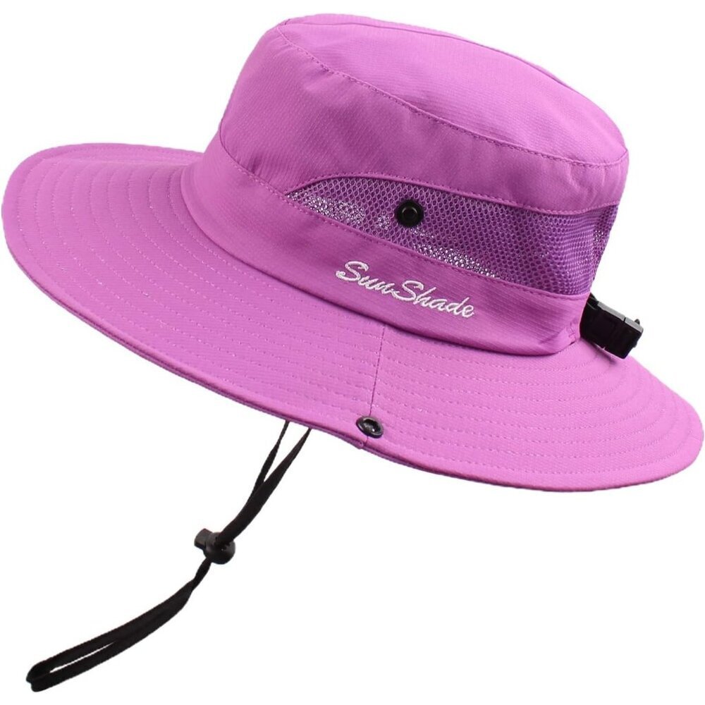 Unisex Purple 100% Polyester Wide Brim Mesh Vent Chin Strap Classic Cowboy Hat